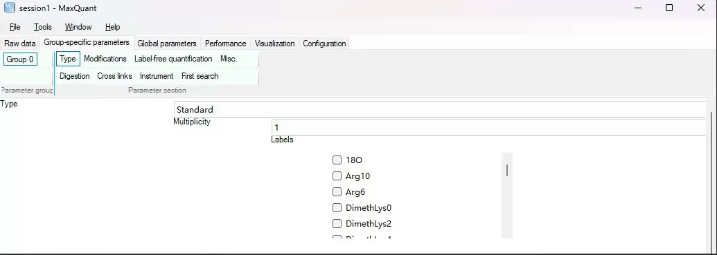 figure 4. Type Parameter Settings for DIA